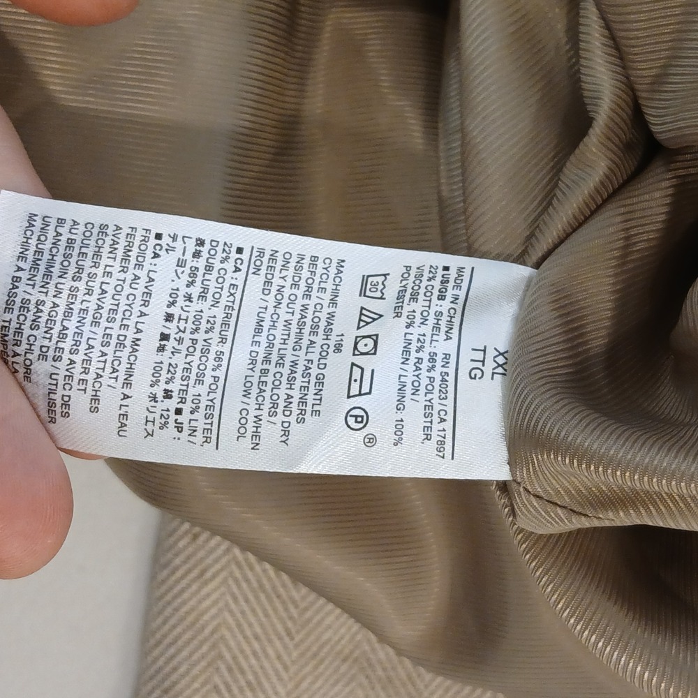 Banana Republic Tan Herringbone Utility Jacket XXL Zip Front Drawstring Waist - Picture 7 of 9